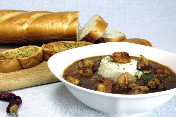 Chicken and Sausage Gumbo with Blackened Shrimp