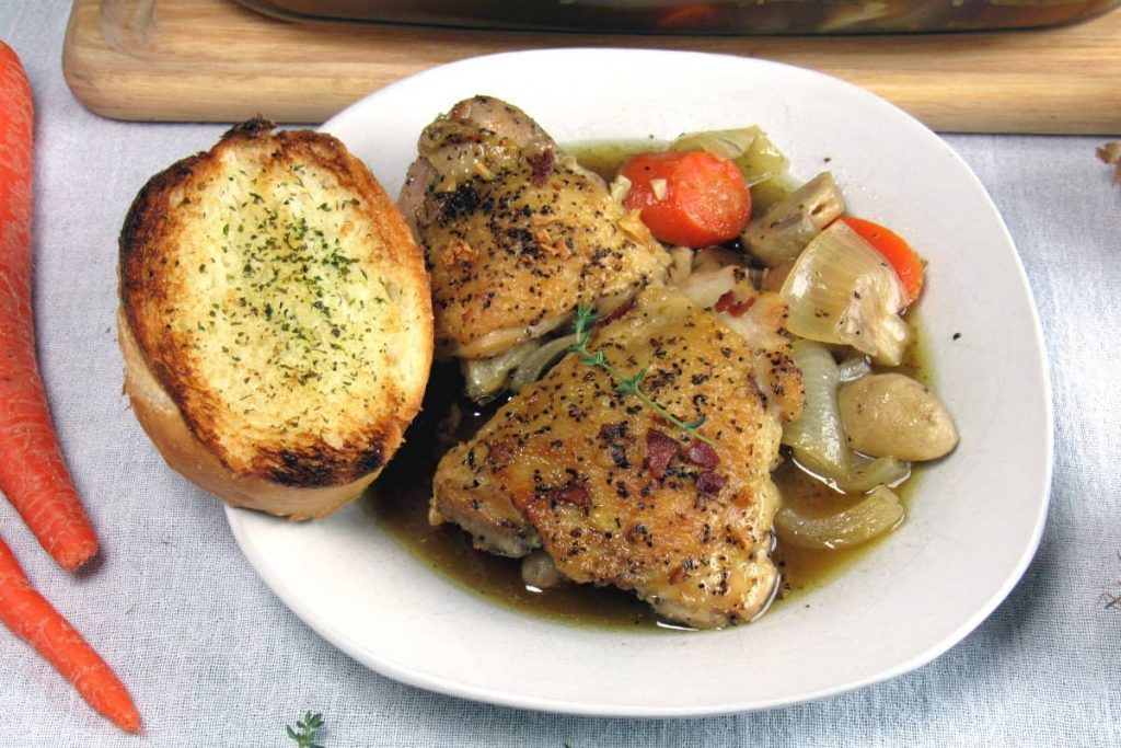 White Wine Coq Au Vin Chicken Thighs Recipe The Grazing Glutton