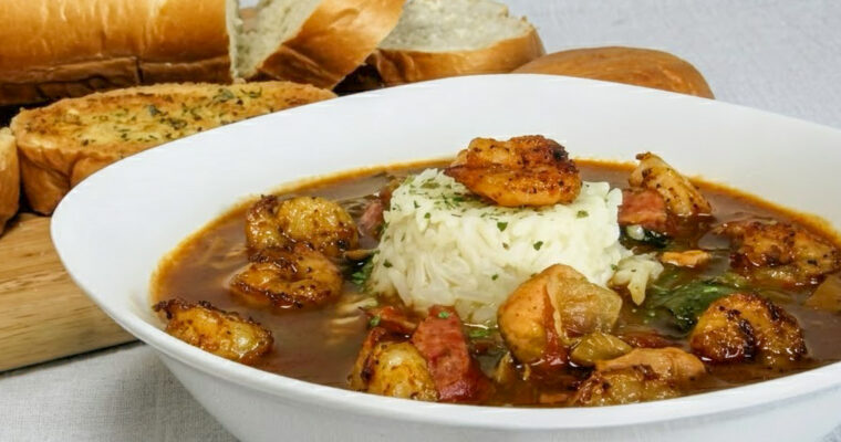 Chicken and Sausage Gumbo with Blackened Shrimp Recipe